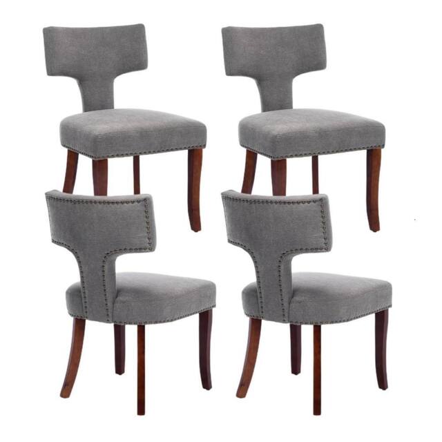 HomeTouch Set of 4 Linen Fabric Upholstered Dining Chairs Accent Chair in Grey - Size: 4 Pack - image 1