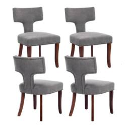 HomeTouch Set of 4 Linen Fabric Upholstered Dining Chairs Accent Chair in Grey - Size: 4 Pack