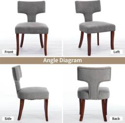 HomeTouch Set of 4 Linen Fabric Upholstered Dining Chairs Accent Chair in Grey - Size: 4 Pack - thumbnail 7