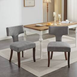 HomeTouch Set of 4 Linen Fabric Upholstered Dining Chairs Accent Chair in Grey - Size: 4 Pack - thumbnail 5