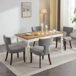 HomeTouch Set of 4 Linen Fabric Upholstered Dining Chairs Accent Chair in Grey - Size: 4 Pack - thumbnail 4