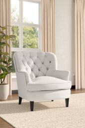 Living and Home Linen Upholstered Armchair with Wooden Legs in Beige