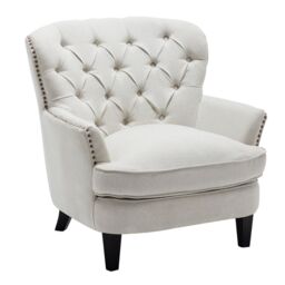 Living and Home Linen Upholstered Armchair with Wooden Legs in Beige - thumbnail 4