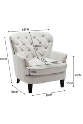 Living and Home Linen Upholstered Armchair with Wooden Legs in Beige - thumbnail 2