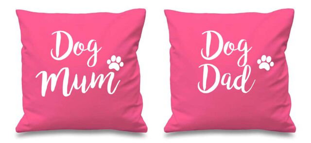 "60 SECOND MAKEOVER Dog Mum Dog Dad Pink Cushion Covers 16"" x 16"" Couples Cushions Valentines Anniversary Boyfriend - Size: 40 cm x 40 cm"
