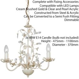 Loops Hanging Flush Ceiling Pendant 3 Light CREAM GOLD Chandelier Lamp Bulb Holder - thumbnail 2