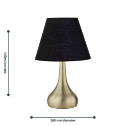 EONLION Antique Brass Touch Table Lamp Bedside Light Black Shade - thumbnail 2