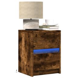 Berkfield Home Bedside Cabinets with LED Lights 2 pcs Smoked Oak Engineered Wood in Brown - thumbnail 1