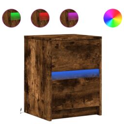 Berkfield Home Bedside Cabinets with LED Lights 2 pcs Smoked Oak Engineered Wood in Brown - thumbnail 2