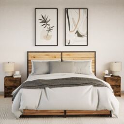 Berkfield Home Bedside Cabinets with LED Lights 2 pcs Smoked Oak Engineered Wood in Brown - thumbnail 4