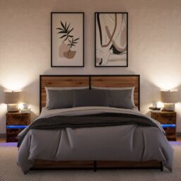 Berkfield Home Bedside Cabinets with LED Lights 2 pcs Smoked Oak Engineered Wood in Brown - thumbnail 5