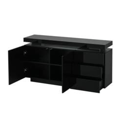 BTM Sideboard Cabinet LED Storage Drawers Doors High Gloss Cabinet in Black - thumbnail 7