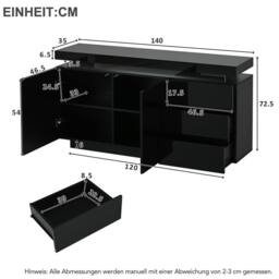 BTM Sideboard Cabinet LED Storage Drawers Doors High Gloss Cabinet in Black - thumbnail 9
