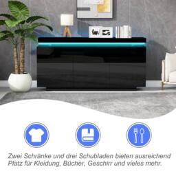BTM Sideboard Cabinet LED Storage Drawers Doors High Gloss Cabinet in Black - thumbnail 4