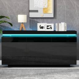 BTM Sideboard Cabinet LED Storage Drawers Doors High Gloss Cabinet in Black - thumbnail 2