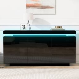 BTM Sideboard Cabinet LED Storage Drawers Doors High Gloss Cabinet in Black - thumbnail 3