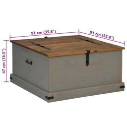 Berkfield Home Storage Chest HALDEN Grey 91x91x47 cm Solid Wood Pine - Size: 91 x 91 x 47 cm - thumbnail 9
