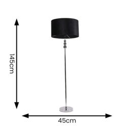 ValueLights Marissa Velvet Drum Shade with Chrome Stacked Ball Floor Lamp with LED Bulb in Black - thumbnail 5