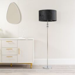 ValueLights Marissa Velvet Drum Shade with Chrome Stacked Ball Floor Lamp with LED Bulb in Black - thumbnail 4