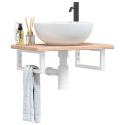Berkfield Home Elegant Basin Shelf Wall Mounted Steel & Solid Wood Oak in Light Oak - thumbnail 2