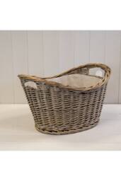 KDMD Oval Log Basket with Ears in Brown - thumbnail 1
