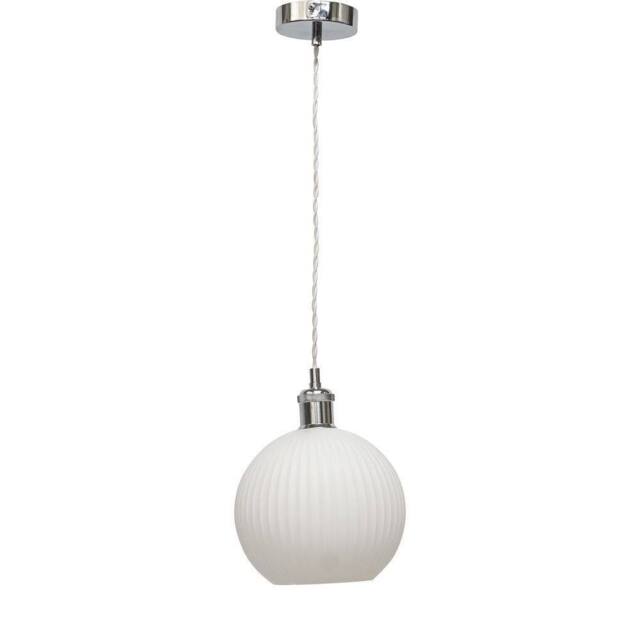 First Choice Lighting Betchley - White Ribbed Glass Globe Chrome Retro Pendant Fitting - image 1