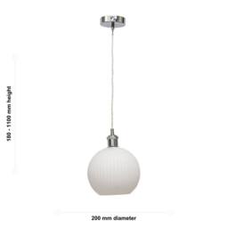 First Choice Lighting Betchley - White Ribbed Glass Globe Chrome Retro Pendant Fitting - thumbnail 5