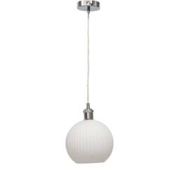 First Choice Lighting Betchley - White Ribbed Glass Globe Chrome Retro Pendant Fitting - thumbnail 1
