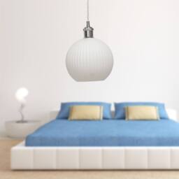 First Choice Lighting Betchley - White Ribbed Glass Globe Chrome Retro Pendant Fitting - thumbnail 3