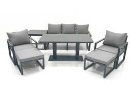 Fimous Outdoor Aluminium Garden Furniture Set with Adjustable Rising Lifting Dining Table 3 Seater Sofa 2 Chair 2 Big Footstools Side Table Dark Grey - thumbnail 1