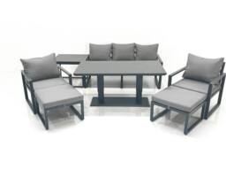 Fimous Outdoor Aluminium Garden Furniture Set with Adjustable Rising Lifting Dining Table 3 Seater Sofa 2 Chair 2 Big Footstools Side Table Dark Grey - thumbnail 2