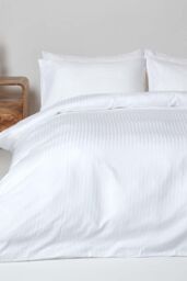 Homescapes Egyptian Cotton Stripe Duvet Cover & Pillowcase 330 TC in White - Size: Double - thumbnail 2