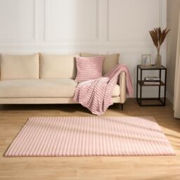 OHS Faux Fur Rug Ribbed Mat Luxury Carpet Anti Slip Runner in Pink - Size: 80 cm x 150 cm - thumbnail 2