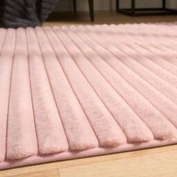 OHS Faux Fur Rug Ribbed Mat Luxury Carpet Anti Slip Runner in Pink - Size: 80 cm x 150 cm - thumbnail 5
