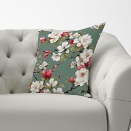 Warren Reed - Designer Pink & White Blossom Cushions in Green - Size: 60 cm x 60 cm - thumbnail 3