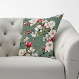 Warren Reed - Designer Pink & White Blossom Cushions in Green - Size: 60 cm x 60 cm - thumbnail 2