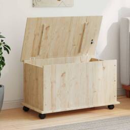 Berkfield Home Storage Chest with Wheels ALTA 73x39.5x44 cm Solid Wood Pine in Light Tan - thumbnail 2