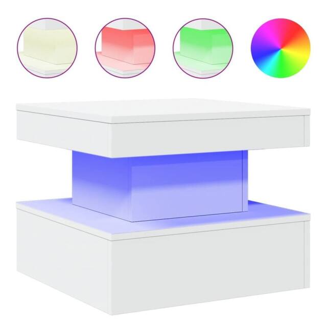 Berkfield Home Coffee Table with LED Lights White 50x50x40 cm - Size: 50 x 50 x 40 cm - image 1