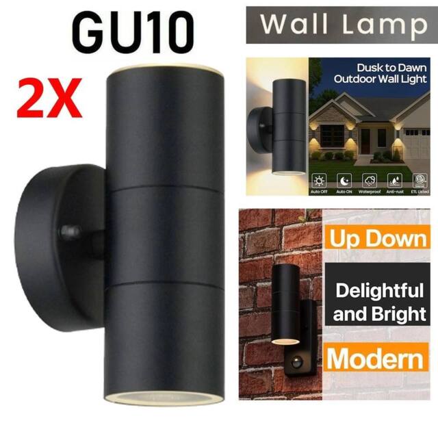 ATEK 2Pcs Outside Up & Down Wall Lights, IP44 Waterproof Up Down Mains Power Lighting Black Stainless Steel Exterior Wall Sconce GU10 - image 1
