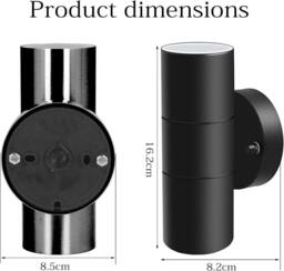 ATEK 2Pcs Outside Up & Down Wall Lights, IP44 Waterproof Up Down Mains Power Lighting Black Stainless Steel Exterior Wall Sconce GU10 - thumbnail 5
