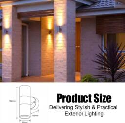 ATEK 2Pcs Outside Up & Down Wall Lights, IP44 Waterproof Up Down Mains Power Lighting Black Stainless Steel Exterior Wall Sconce GU10 - thumbnail 8