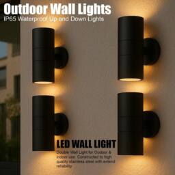 ATEK 2Pcs Outside Up & Down Wall Lights, IP44 Waterproof Up Down Mains Power Lighting Black Stainless Steel Exterior Wall Sconce GU10 - thumbnail 6
