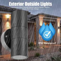 ATEK 2Pcs Outside Up & Down Wall Lights, IP44 Waterproof Up Down Mains Power Lighting Black Stainless Steel Exterior Wall Sconce GU10 - thumbnail 7