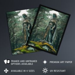 "Artery8 Viking Shield Maiden Warrior Statue in Forest Wall Art Print in Green - Size: W18"" x H24""" - thumbnail 2
