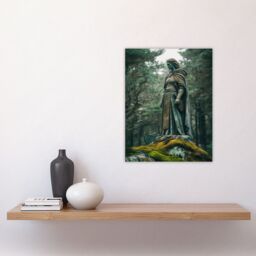 "Artery8 Viking Shield Maiden Warrior Statue in Forest Wall Art Print in Green - Size: W18"" x H24""" - thumbnail 4