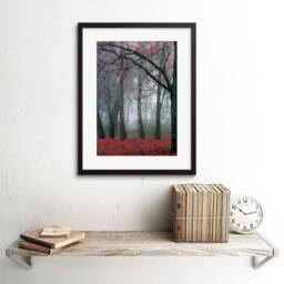"Artery8 Nature Forest Tree Autumn Fall Red Home Decor 12x16"" Framed Art Print in Grey - Size: W12"" x H16""" - thumbnail 2