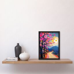 Artery8 Hallstatt Austria Colourful Abstract Painting Framed Art Print in Pink - Size: A4 - thumbnail 4