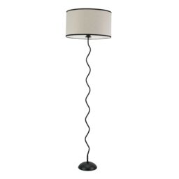 ValueLights Wiggle Black Metal Stem Floor Lamp with Linen Black Trim Lamp Shade & LED Bulb - thumbnail 2