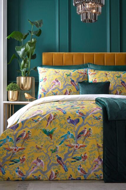 Laurence Llewelyn-Bowen 'Birdity Absurdity' 100% Cotton Sateen Duvet Cover Set in Yellow - Size: King - image 1