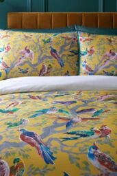 Laurence Llewelyn-Bowen 'Birdity Absurdity' 100% Cotton Sateen Duvet Cover Set in Yellow - Size: King - thumbnail 2
